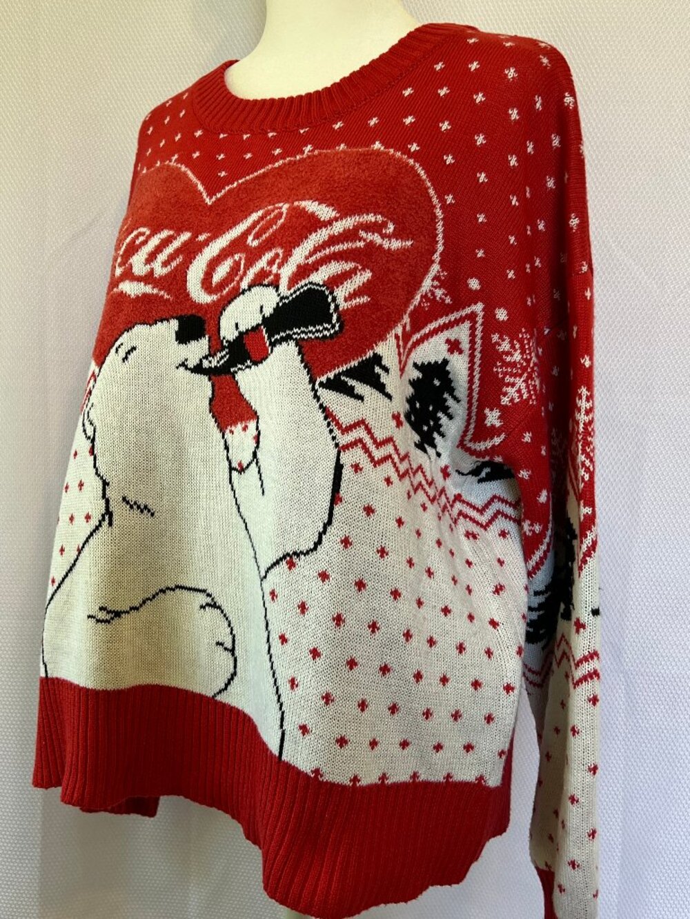 Coca-Cola Heart Polar Bear Ugly Christmas Sweater - Picture 2 of 14